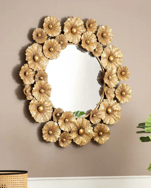 Flower Designed Metallic Wall Mirror - All India Decor