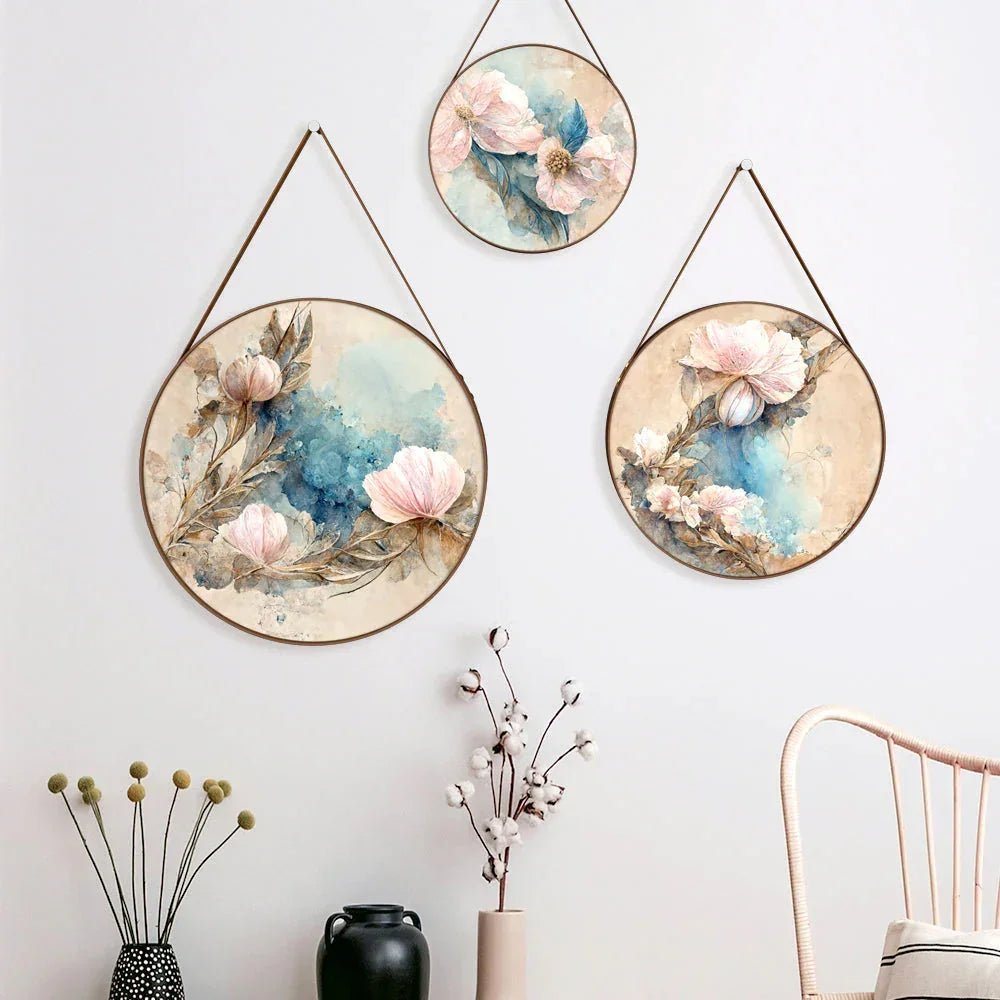 Floral Splash Round Framed Wall Art Set of 3 - All India Decor