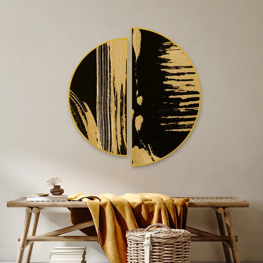 Gold Abstract Drags Semi Circle Frames Set Of 2 - All India Decor