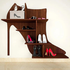 Beautiful Sandal Shape Wood Wall Shelf /Women's Sandal And Shoe Shelf, Walnut Finish - All India Decor
