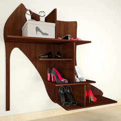 Beautiful Sandal Shape Wood Wall Shelf /Women's Sandal And Shoe Shelf, Walnut Finish - All India Decor
