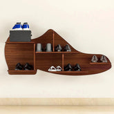 Beautiful Shoe Shape Wood Wall Shelf /Men's Shoe Shelf, Walnut Finish - All India Decor