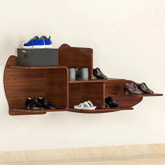 Beautiful Shoe Shape Wood Wall Shelf /Men's Shoe Shelf, Walnut Finish - All India Decor