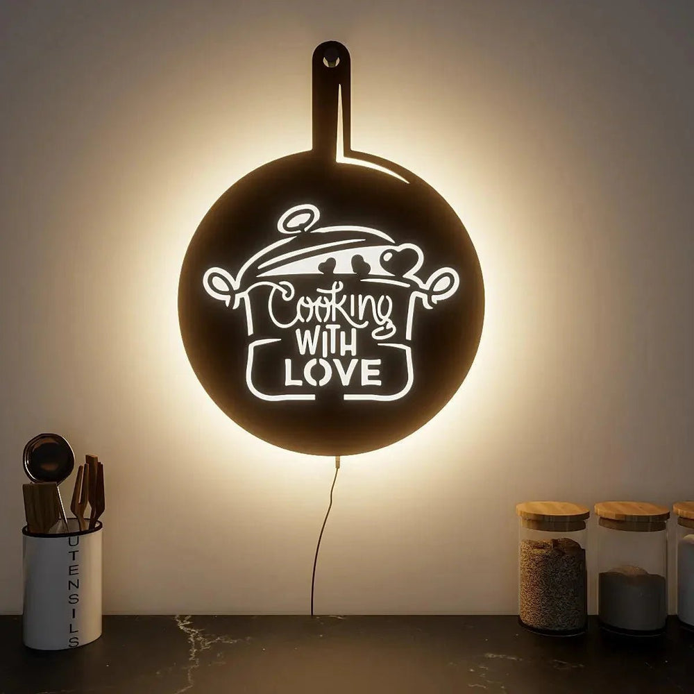 Round Love for Cooking Kitchen Backlit Wall Decor Art Piece - All India Decor
