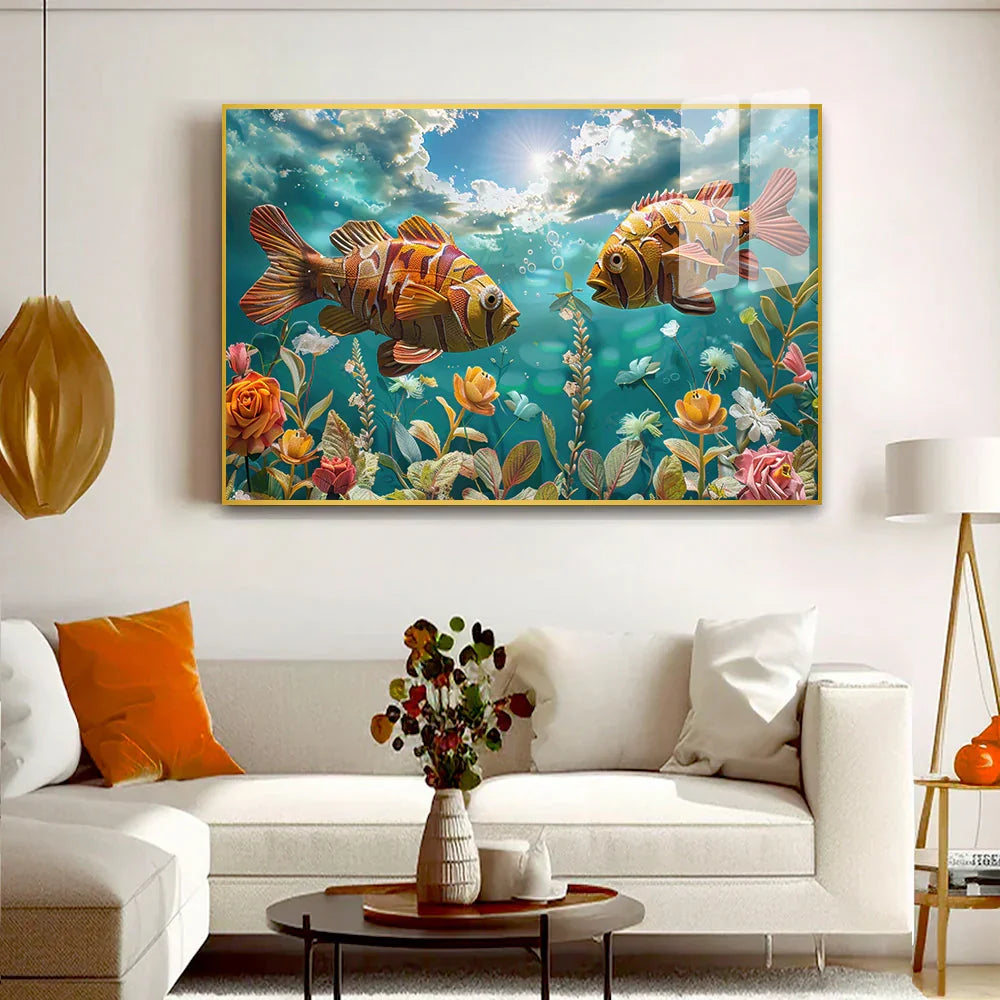 Auspicious Vibrant Fish Acrylic Wall Art - All India Decor