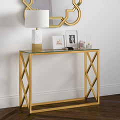 Zig Zag Design Console Table With Glass Top - All India Decor