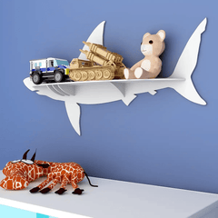 Shark Backlit Wood Wall Shelf / Book Shelf / Night Light, White Color - All India Decor