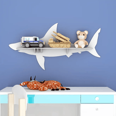 Shark Backlit Wood Wall Shelf / Book Shelf / Night Light, White Color - All India Decor