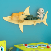 Shark Backlit Wood Wall Shelf / Book Shelf / Night Light, Light Oak Finish - All India Decor
