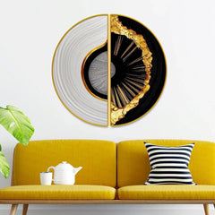 Geometric Asymmetric Round Print Painting On Canvas Set Of 2 Pieces - All India Decor