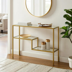 Metal Console Table with Glass Top & Gold Base - All India Decor