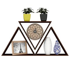 Beautiful Tringle Shape Set of 3 Wood Wall Shelf / Book Shelf, Walnut Finish - All India Decor