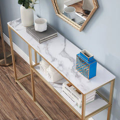 Console Table, Metal Frame Entryway Table With Gold Base - All India Decor