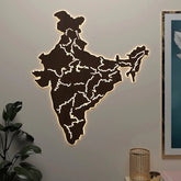 India Map Backlit Wooden Wall Decor with LED Night Light Walnut Finish - All India Decor
