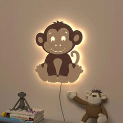 Cheerful Monkey Baby Backlit Wooden Wall Décor - All India Decor