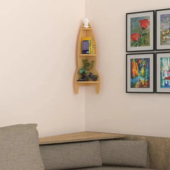 Rocket Shape Wood Corner Wall Shelf / Book Shelf,Oak Finish - All India Decor