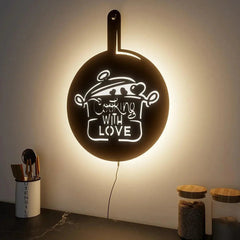 Round Love for Cooking Kitchen Backlit Wall Decor Art Piece - All India Decor