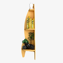 Rocket Shape Wood Corner Wall Shelf / Book Shelf,Oak Finish - All India Decor