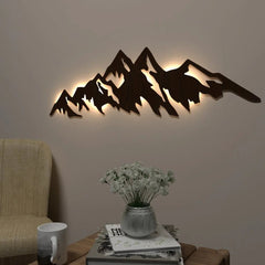 Himalayan Mountain Backlit Wall Art / Night Light, Walnut Finish - All India Decor