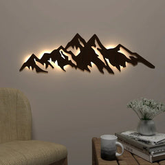 Himalayan Mountain Backlit Wall Art / Night Light, Walnut Finish - All India Decor
