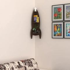 Rocket Shape Wood Corner Wall Shelf / Book Shelf,Walnut Finish - All India Decor