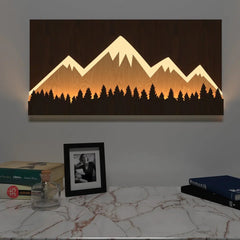 Snow - capped Mountain Backlit Wall Art / Night Light, Walnut or Oak Finish - All India Decor