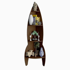 Rocket Shape Wood Corner Wall Shelf Large Size / Book Shelf,Walnut Finish - All India Decor