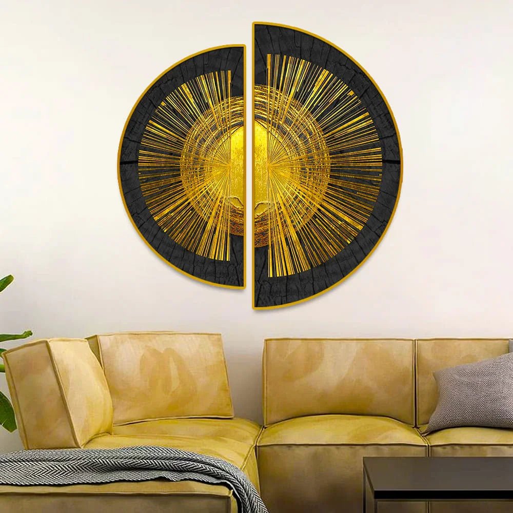 Golden Geometry Semi Circle Wall Paintings & Art - All India Decor