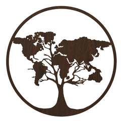 The World Map Tree Backlit Wall Art/ Night Light, Walnut Finish - All India Decor