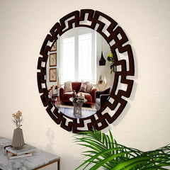 Modern Decorative Brown Round Vanity Mirror - All India Decor