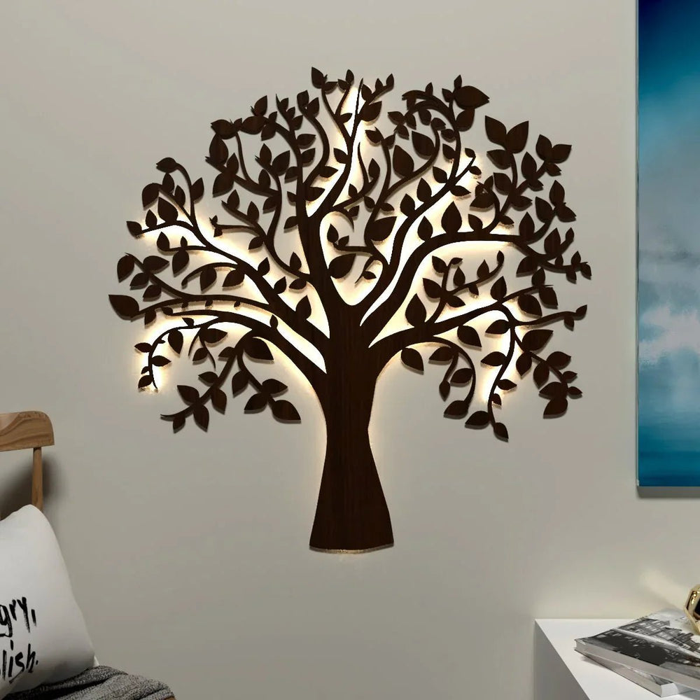 Glowing Tree Backlit wall Art / Night Light, Walnut Finish - All India Decor