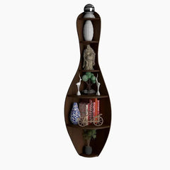 Bowling Shape Wood Corner Wall Shelf Large Size / Book Shelf,Walnut Finish - All India Decor
