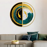 Abstract Blue Geometric Semi Circle Gold Line Art Decoration Paintings - All India Decor
