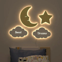 Sweet Dreams Moon & Star Backlit Wooden Wall Décor - All India Decor