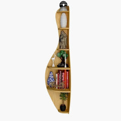 Bowling Shape Wood Corner Wall Shelf Large Size/ Book Shelf,Oak Finish - All India Decor