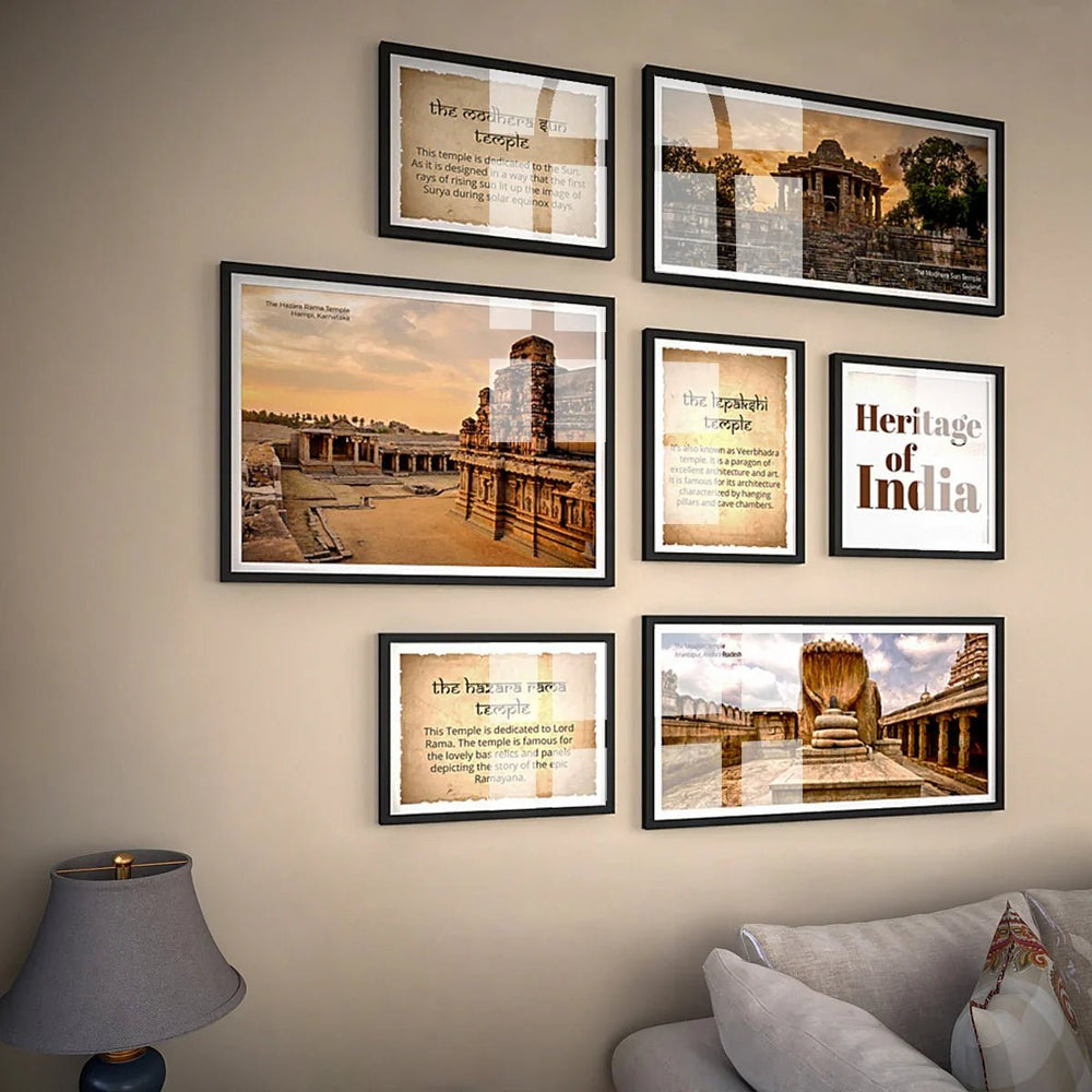Set Of 7 Frame Sets Of Ancient Heritage Temples Of India - All India Decor
