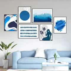Shades Of Blue Abstract Frames Set Of 6 - All India Decor