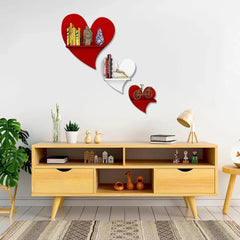 Heart Shape Wood Wall Shelf / Book Shelf, Red and White Color - All India Decor