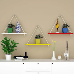 Wooden Wall Hanging Planter Shelf with Rope (Multicolor, Set of 3) - All India Decor