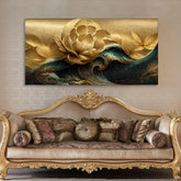 Modern Golden Flower and Waves Canvas Wall Painting - All India Decor