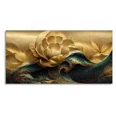 Modern Golden Flower and Waves Canvas Wall Painting - All India Decor