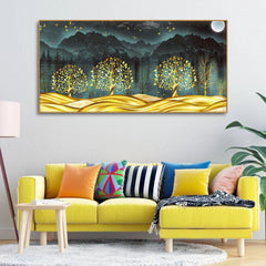 Wall Painting of Golden Trees in Dark Forest - All India Decor