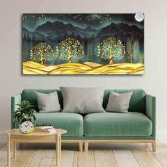 Wall Painting of Golden Trees in Dark Forest - All India Decor