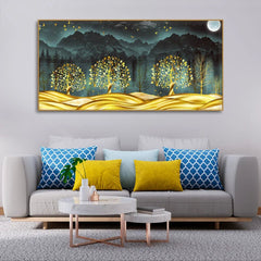 Wall Painting of Golden Trees in Dark Forest - All India Decor