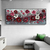 Abstract Red Flower Landscape Painting on Canvas, Extra Large Wall Art Original Texture Floral Wall Art Retro Wall Art Living Room Decor Online - All India Decor