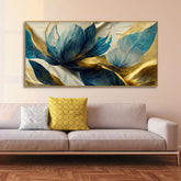 Beautiful Golden Flower and Waves Canvas Wall Painting - All India Decor