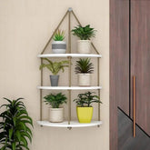 Wooden Wall Hanging Planter Shelf with Rope Three Layers(White) - All India Decor