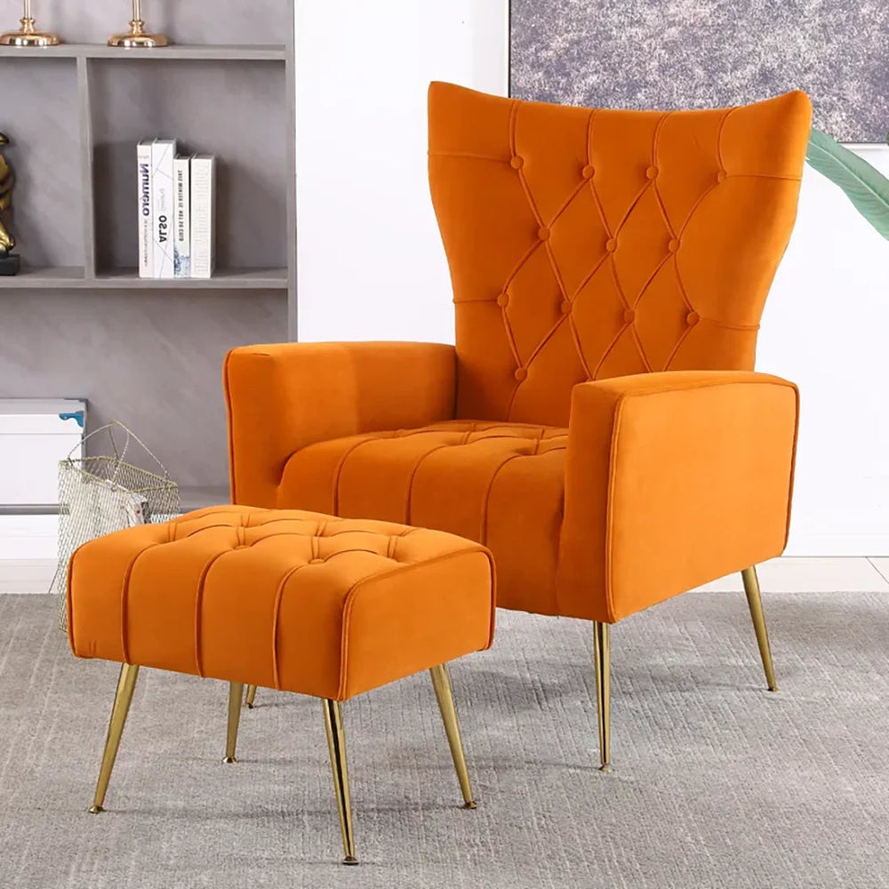 Orange Danney Accent Chair With Ottoman - All India Decor