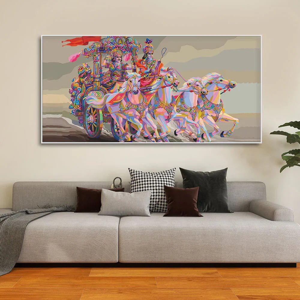 Krishna and Arjuna at Battlefield of Mahabharata Premium Wall Painting - All India Decor