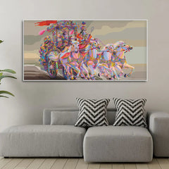 Krishna and Arjuna at Battlefield of Mahabharata Premium Wall Painting - All India Decor